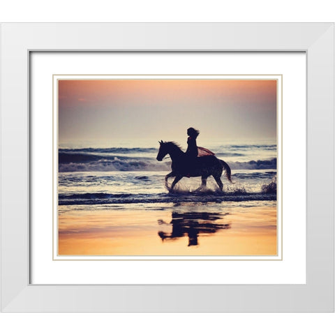 Running in the Sand III White Modern Wood Framed Art Print with Double Matting by PHBurchett