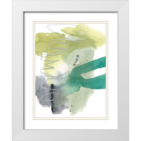 Graffiti Green I White Modern Wood Framed Art Print with Double Matting by Goldberger, Jennifer