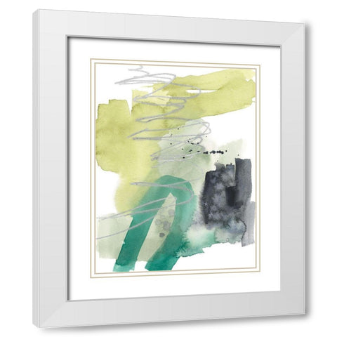 Graffiti Green II White Modern Wood Framed Art Print with Double Matting by Goldberger, Jennifer