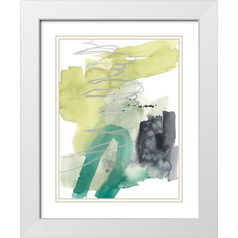 Graffiti Green II White Modern Wood Framed Art Print with Double Matting by Goldberger, Jennifer