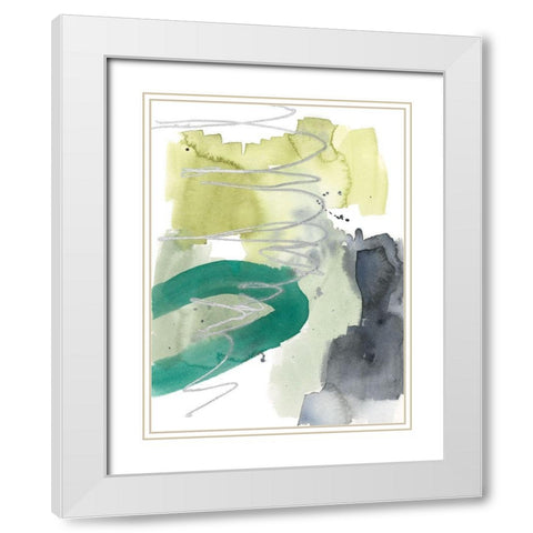 Graffiti Green III White Modern Wood Framed Art Print with Double Matting by Goldberger, Jennifer