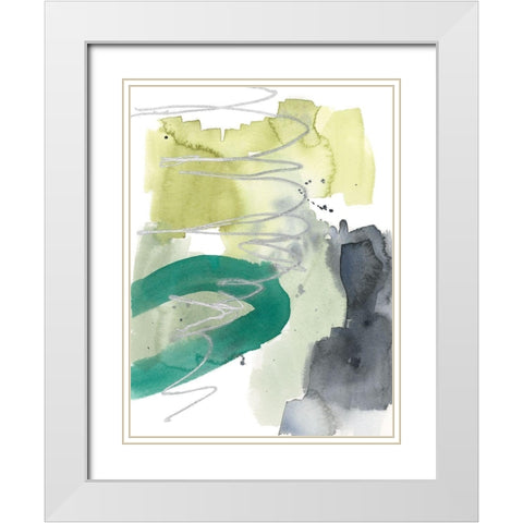 Graffiti Green III White Modern Wood Framed Art Print with Double Matting by Goldberger, Jennifer