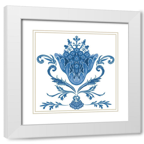 Indigo Chintz I White Modern Wood Framed Art Print with Double Matting by Wang, Melissa