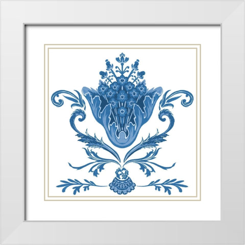 Indigo Chintz I White Modern Wood Framed Art Print with Double Matting by Wang, Melissa