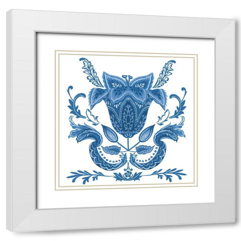 Indigo Chintz II White Modern Wood Framed Art Print with Double Matting by Wang, Melissa