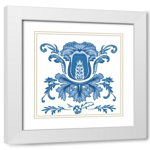 Indigo Chintz III White Modern Wood Framed Art Print with Double Matting by Wang, Melissa