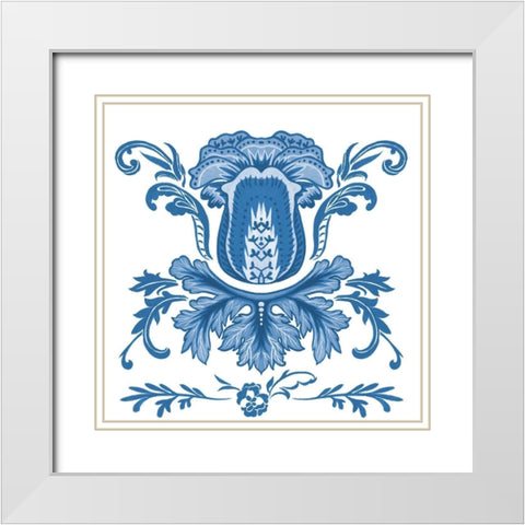 Indigo Chintz III White Modern Wood Framed Art Print with Double Matting by Wang, Melissa