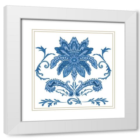 Indigo Chintz IV White Modern Wood Framed Art Print with Double Matting by Wang, Melissa