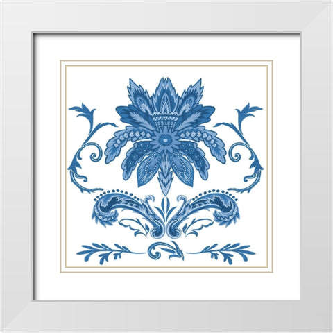 Indigo Chintz IV White Modern Wood Framed Art Print with Double Matting by Wang, Melissa