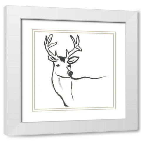 Minimal Deer I White Modern Wood Framed Art Print with Double Matting by Vess, June Erica