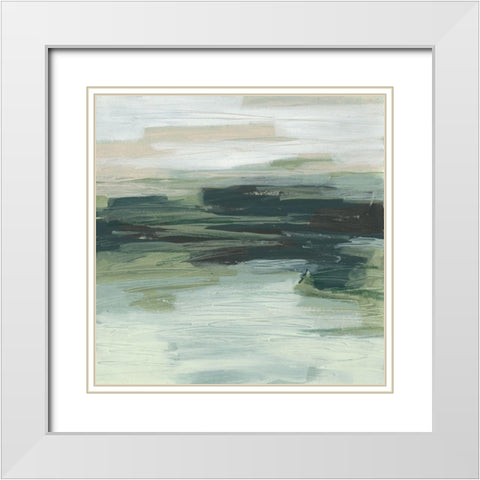 Moss Fields I White Modern Wood Framed Art Print with Double Matting by Vess, June Erica