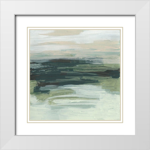 Moss Fields II White Modern Wood Framed Art Print with Double Matting by Vess, June Erica