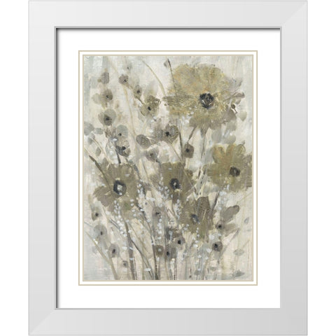 Shimmering Flowers I White Modern Wood Framed Art Print with Double Matting by OToole, Tim