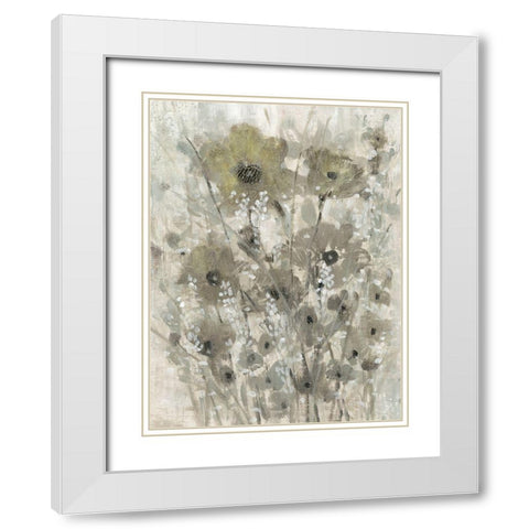 Shimmering Flowers II White Modern Wood Framed Art Print with Double Matting by OToole, Tim