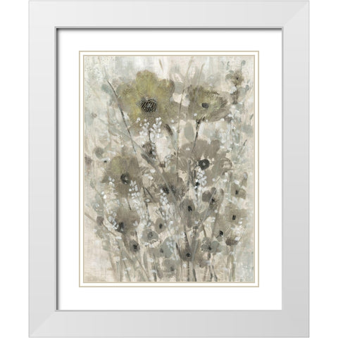 Shimmering Flowers II White Modern Wood Framed Art Print with Double Matting by OToole, Tim