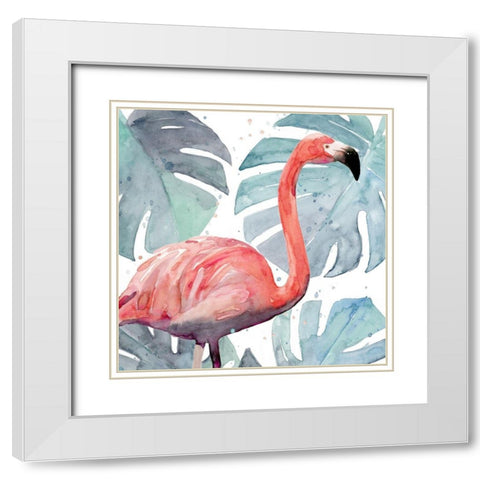 Flamingo Splash I White Modern Wood Framed Art Print with Double Matting by Warren, Annie