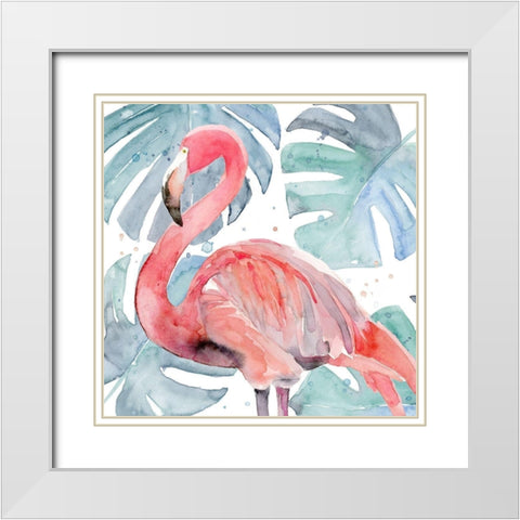 Flamingo Splash II White Modern Wood Framed Art Print with Double Matting by Warren, Annie