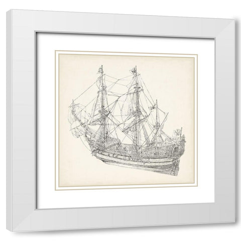 Antique Ship Sketch I White Modern Wood Framed Art Print with Double Matting by Foust, Richard
