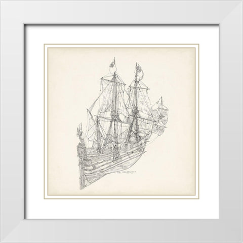 Antique Ship Sketch III White Modern Wood Framed Art Print with Double Matting by Foust, Richard