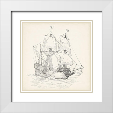 Antique Ship Sketch IV White Modern Wood Framed Art Print with Double Matting by Foust, Richard