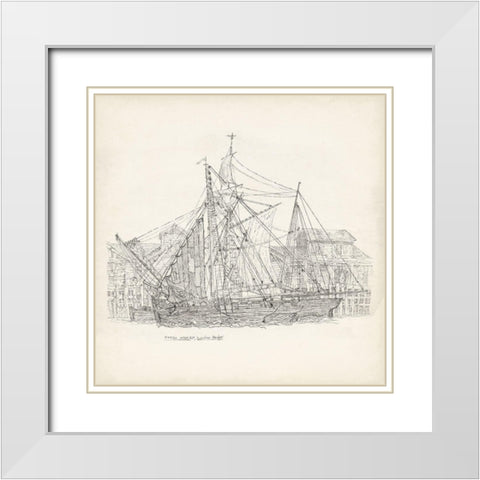 Antique Ship Sketch X White Modern Wood Framed Art Print with Double Matting by Foust, Richard