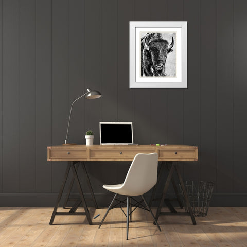 Buffalo Portrait White Modern Wood Framed Art Print with Double Matting by PHBurchett