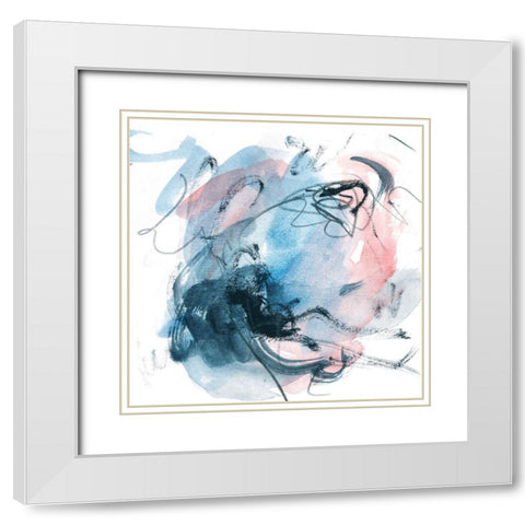 Abstracted Blues I White Modern Wood Framed Art Print with Double Matting by Wang, Melissa
