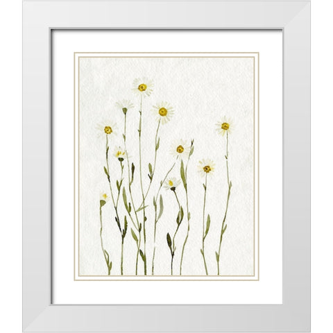 White Antique Daisies I White Modern Wood Framed Art Print with Double Matting by Caroline, Emma