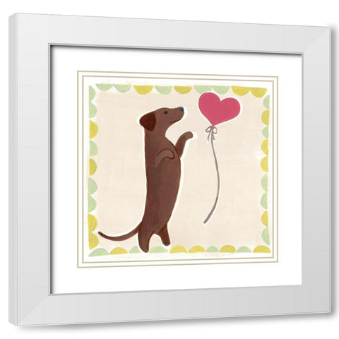 Dachshund Delight II White Modern Wood Framed Art Print with Double Matting by Vess, June Erica