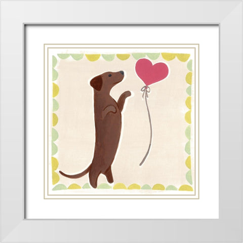 Dachshund Delight II White Modern Wood Framed Art Print with Double Matting by Vess, June Erica