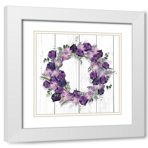 Purple Tulip Wreath I White Modern Wood Framed Art Print with Double Matting by Parker, Jennifer Paxton