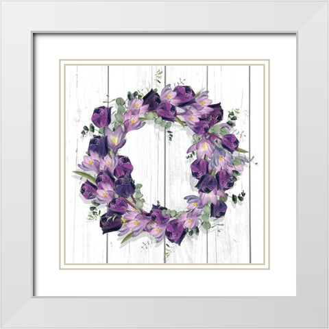Purple Tulip Wreath I White Modern Wood Framed Art Print with Double Matting by Parker, Jennifer Paxton