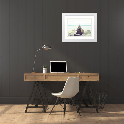 Bay Rocks II White Modern Wood Framed Art Print with Double Matting by Quintero, Sonja