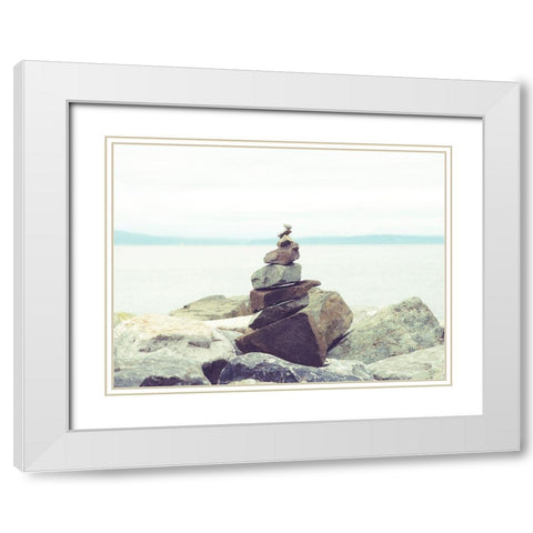 Bay Rocks II White Modern Wood Framed Art Print with Double Matting by Quintero, Sonja