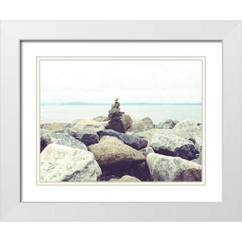 Bay Rocks III White Modern Wood Framed Art Print with Double Matting by Quintero, Sonja