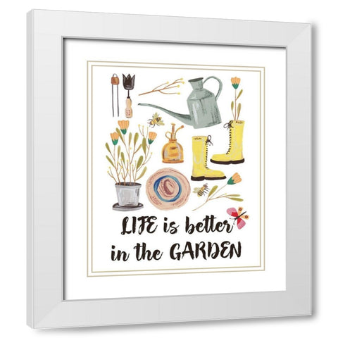 Garden Time I White Modern Wood Framed Art Print with Double Matting by Wang, Melissa