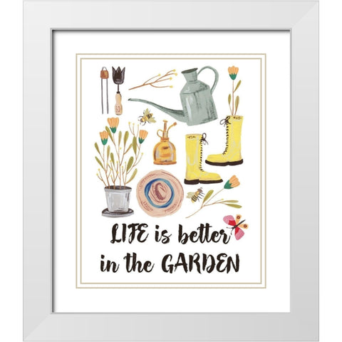 Garden Time I White Modern Wood Framed Art Print with Double Matting by Wang, Melissa