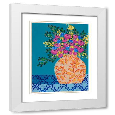 A Gathering of Flowers I White Modern Wood Framed Art Print with Double Matting by Moore, Regina