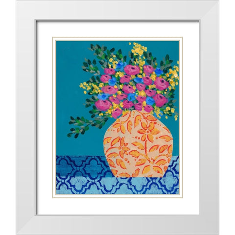 A Gathering of Flowers I White Modern Wood Framed Art Print with Double Matting by Moore, Regina