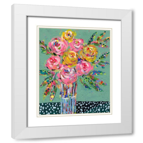 Bright Colored Bouquet I White Modern Wood Framed Art Print with Double Matting by Moore, Regina