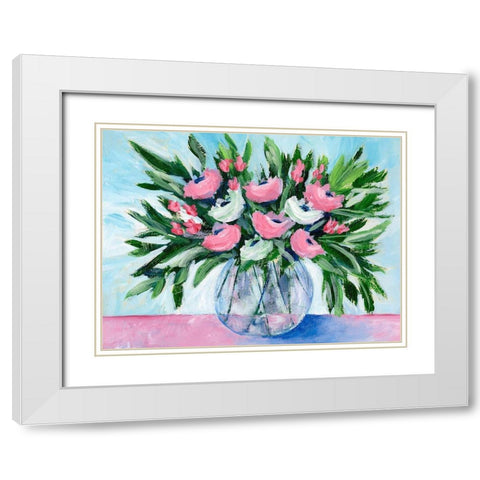 Rosy Bouquet I White Modern Wood Framed Art Print with Double Matting by Moore, Regina