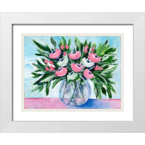Rosy Bouquet I White Modern Wood Framed Art Print with Double Matting by Moore, Regina