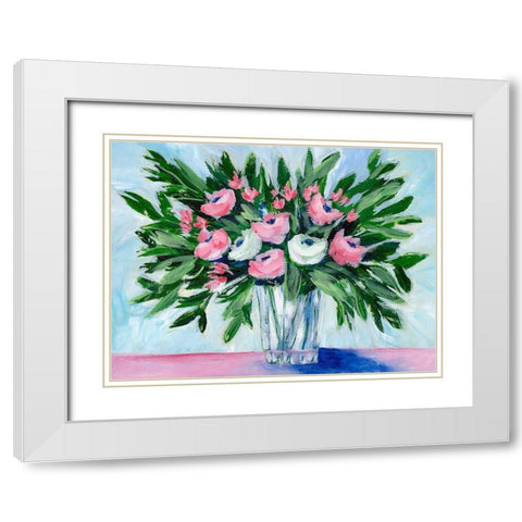 Rosy Bouquet II White Modern Wood Framed Art Print with Double Matting by Moore, Regina