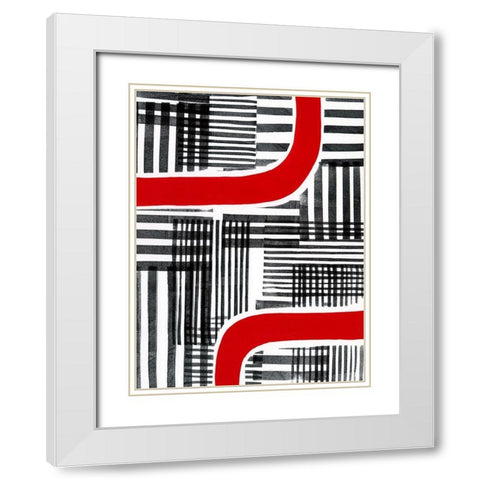 Red Interrupted II White Modern Wood Framed Art Print with Double Matting by Moore, Regina