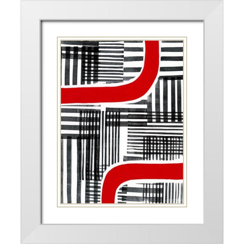 Red Interrupted II White Modern Wood Framed Art Print with Double Matting by Moore, Regina