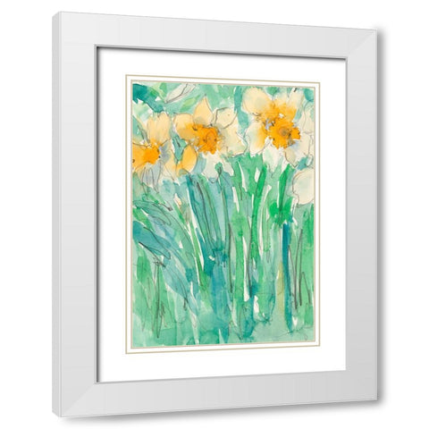 Daffodils Stems I White Modern Wood Framed Art Print with Double Matting by Dixon, Samuel