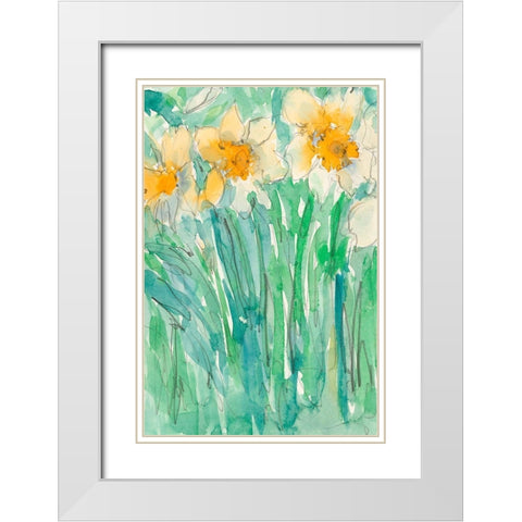 Daffodils Stems I White Modern Wood Framed Art Print with Double Matting by Dixon, Samuel