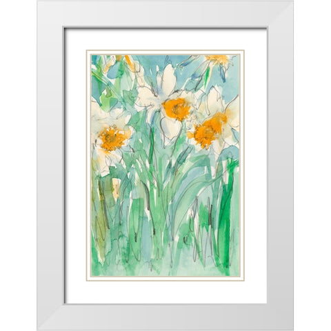 Daffodils Stems II White Modern Wood Framed Art Print with Double Matting by Dixon, Samuel
