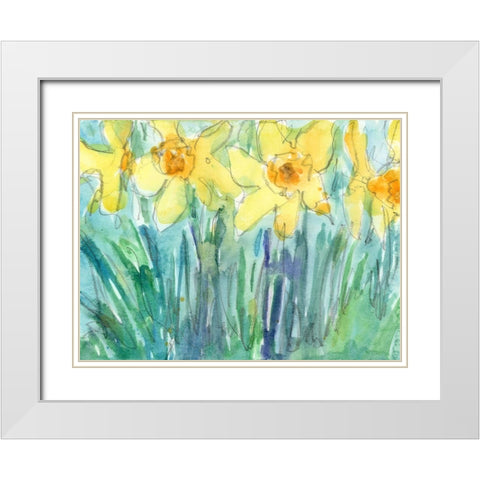 Daffodil Blooms I White Modern Wood Framed Art Print with Double Matting by Dixon, Samuel