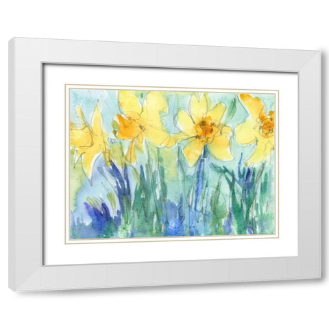 Daffodil Blooms II White Modern Wood Framed Art Print with Double Matting by Dixon, Samuel